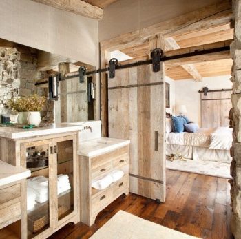 barnwood bathroom vanity and sliding barn door