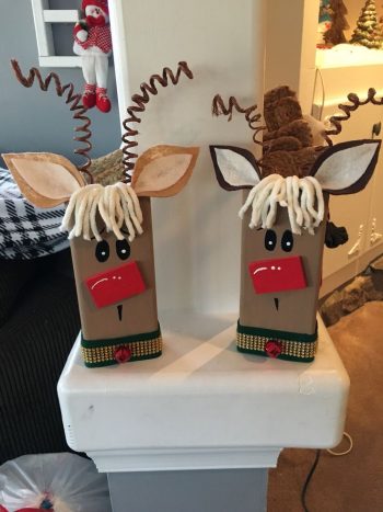 2 x 4 Holiday Wood Crafts/Wood Blocks made into reindeer