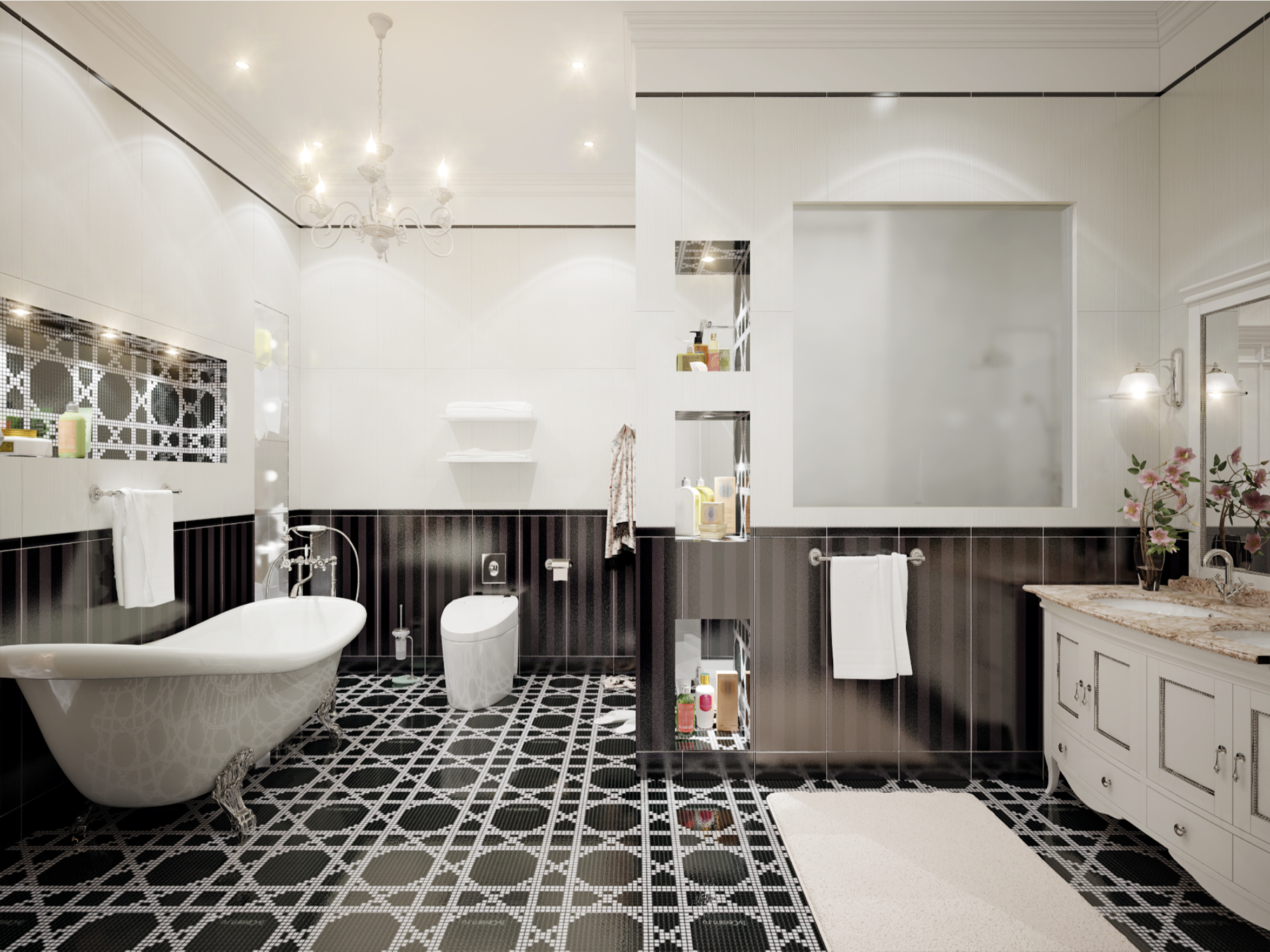 Black and white anything will always be timeless! Why not design your bathroom to be a classic, vintage black and white look? These vintage bathroom tile ideas are amazing! Don't miss out. 