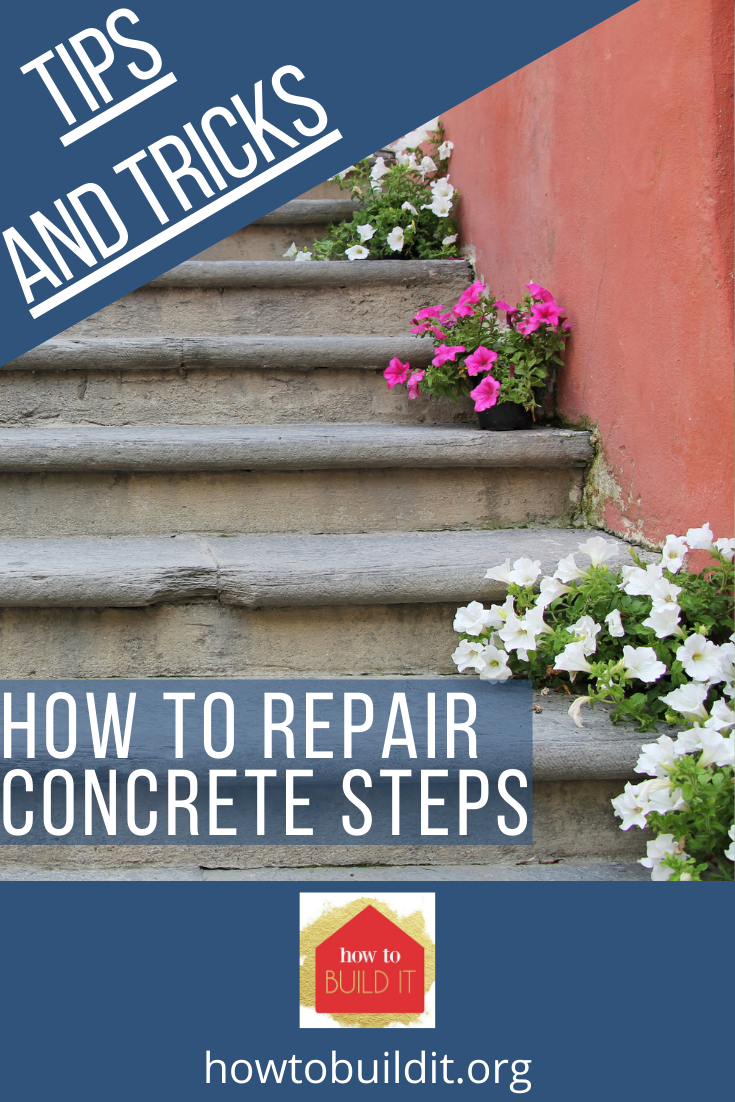 Nothing screams fixer upper like front porch steps that have cracked and chipped. They are freakin' ugly. Not to mention they become dangerous as well. Don't replace all the steps, just repair them with our step by step guide to repair concrete steps. Super easy! #repairconcretesteps #DIYhomeimprovement #easydiyprojects #howtobuilditblog